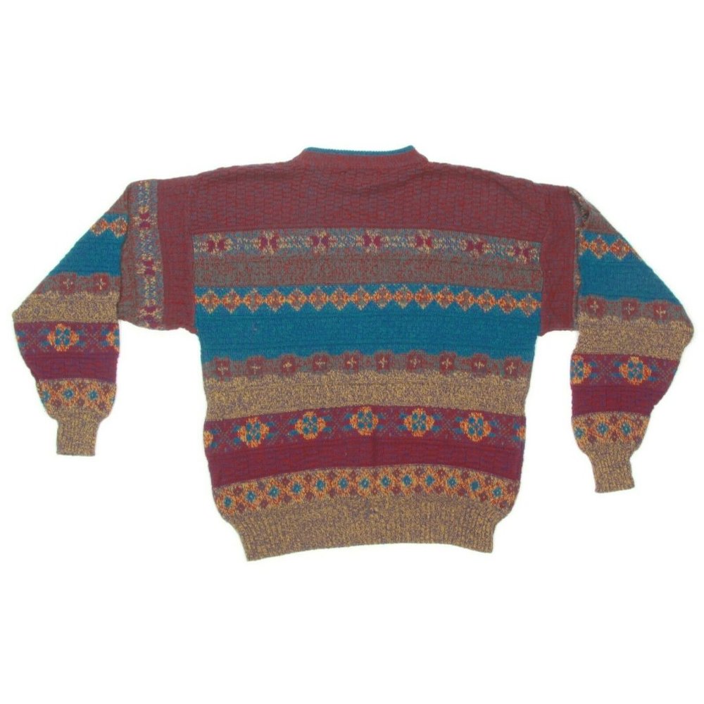 Vintage 90s Patchwork Sweater Men's XL by Expressions Purple Blue - 010